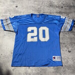 Vintage 90s Champion Detroit Lions Barry Sanders 20 Football Jersey Blue XL